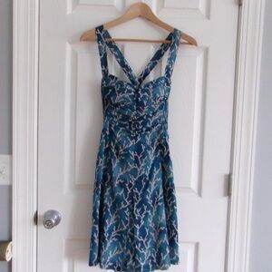 NWT Anthropologie Blue & White Coral Print Cross Strap Mini Dress